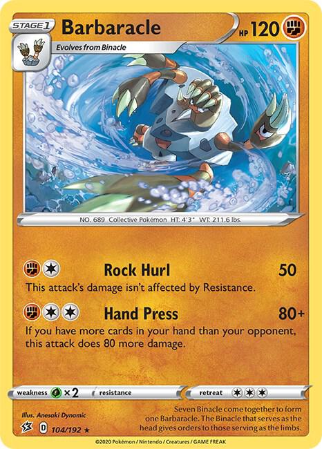 Barbaracle 104/192 Rare Rebel Clash Pokémon card