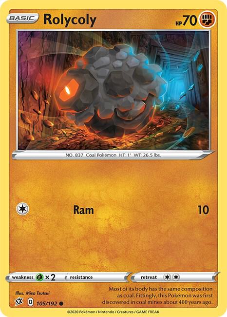Rolycoly 105/192 Common Rebel Clash Pokémon card