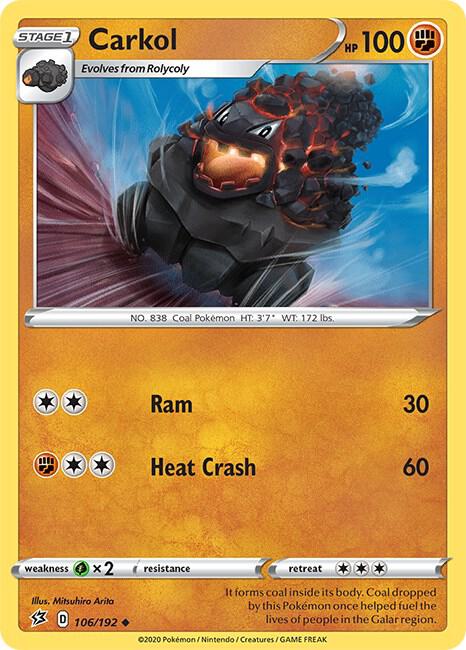 Carkol 106/192 Uncommon Rebel Clash Pokémon card