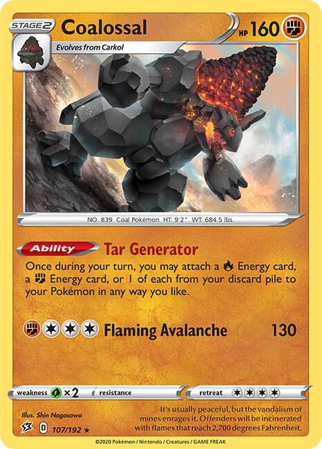 Coalossal 107/192 Holo Rare Rebel Clash Pokémon card