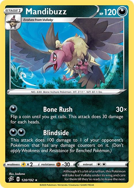 Mandibuzz 120/192 Rare Rebel Clash Pokémon card