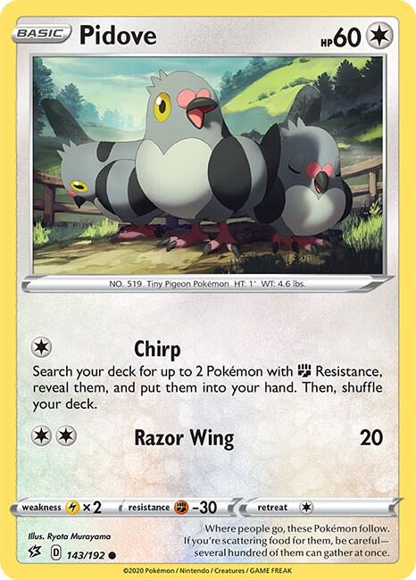 Pidove 143/192 Common Rebel Clash Pokémon card