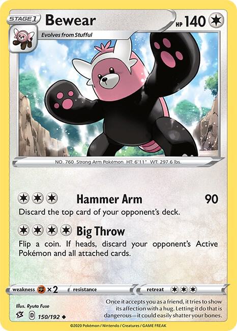 Bewear 150/192 Uncommon Rebel Clash Pokémon card