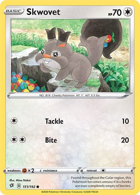 Skwovet 151/192 Common Rebel Clash Pokémon card