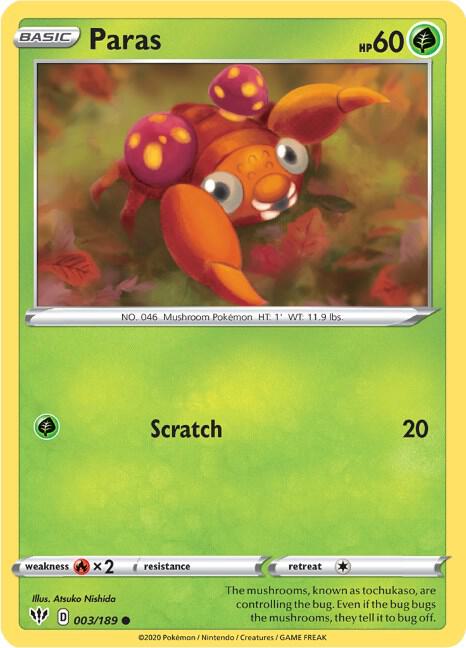 Paras 003/189 Common Darkness Ablaze Pokémon card