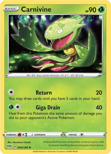 Carnivine 005/189 Uncommon Darkness Ablaze Pokémon card
