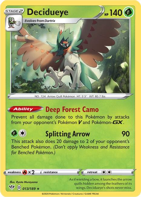 Decidueye 013/189 Holo Rare Darkness Ablaze Pokémon card
