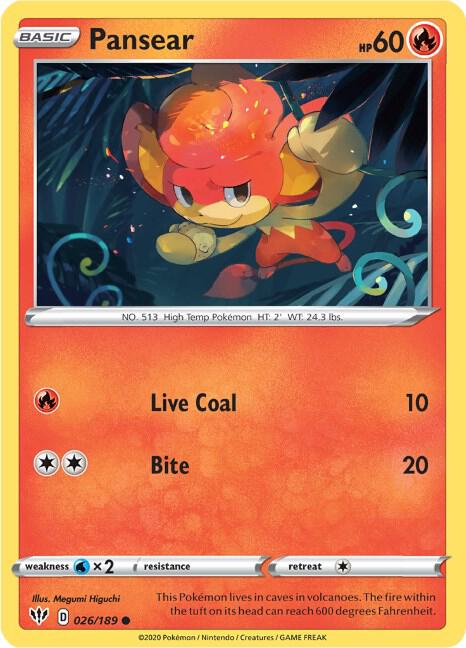 Pansear 026/189 Common Darkness Ablaze Pokémon card