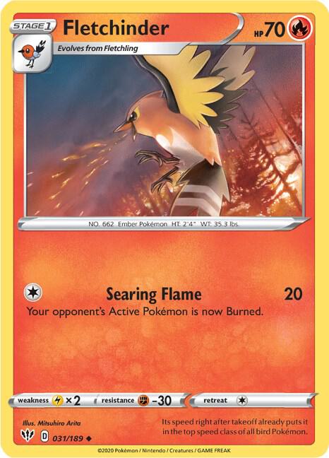 Fletchinder 031/189 Uncommon Darkness Ablaze Pokémon card