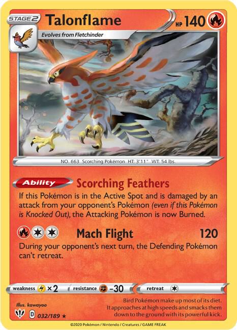 Talonflame 032/189 Rare Darkness Ablaze Pokémon card