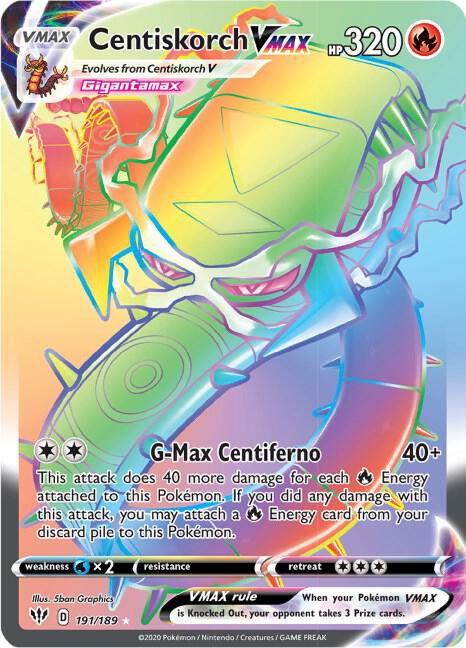 Centiskorch VMAX (Secret) 191/189 Secret Rare Darkness Ablaze Pokémon card