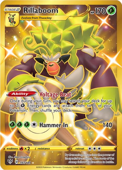 Rillaboom (Secret) - 197/189 Secret Rare SWSH03: Darkness Ablaze