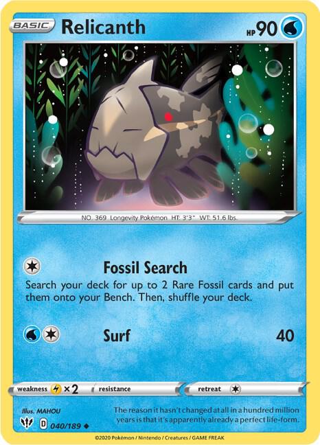 Relicanth 040/189 Uncommon Darkness Ablaze Pokémon card