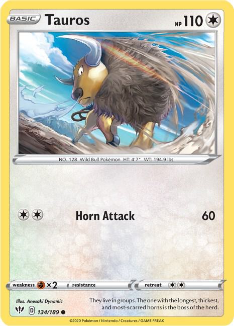 Tauros 134/189 Common Darkness Ablaze Pokémon card