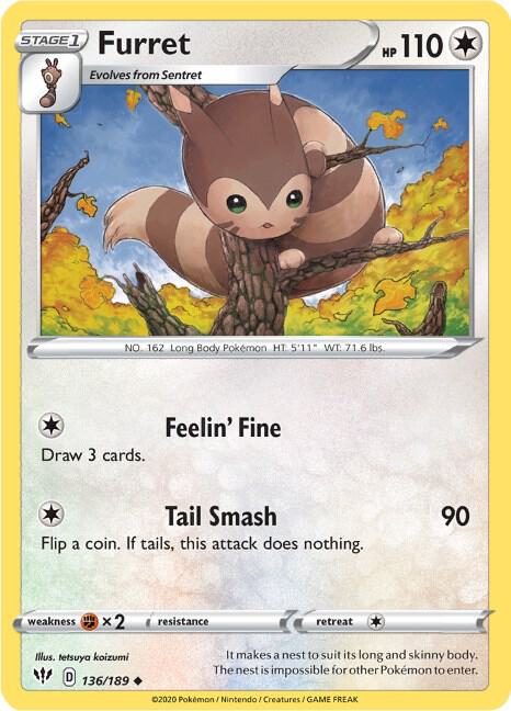 Furret 136/189 Uncommon Darkness Ablaze Pokémon card