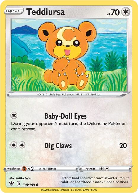 Teddiursa 138/189 Common Darkness Ablaze Pokémon card