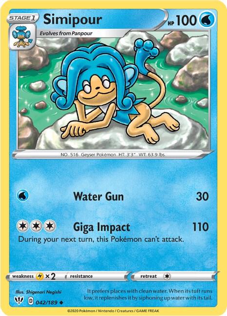 Simipour 042/189 Uncommon Darkness Ablaze Pokémon card