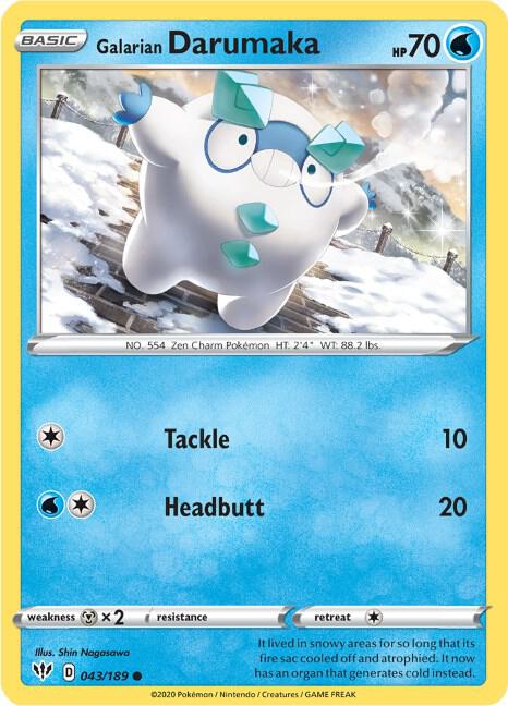 Galarian Darumaka 043/189 Common Darkness Ablaze Pokémon card
