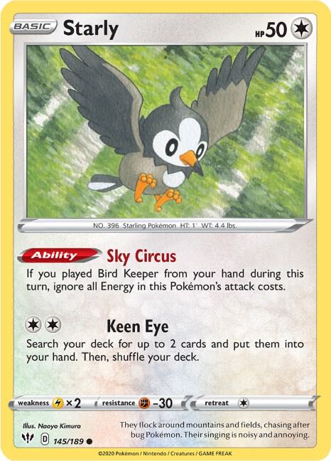Starly 145/189 Common Darkness Ablaze Pokémon card