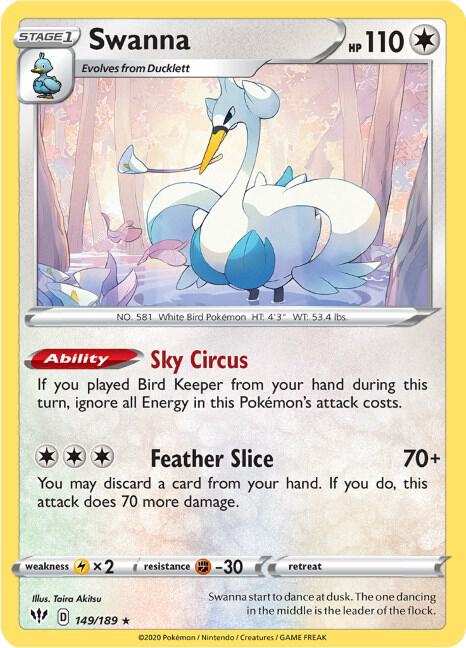 Swanna 149/189 Rare Darkness Ablaze Pokémon card