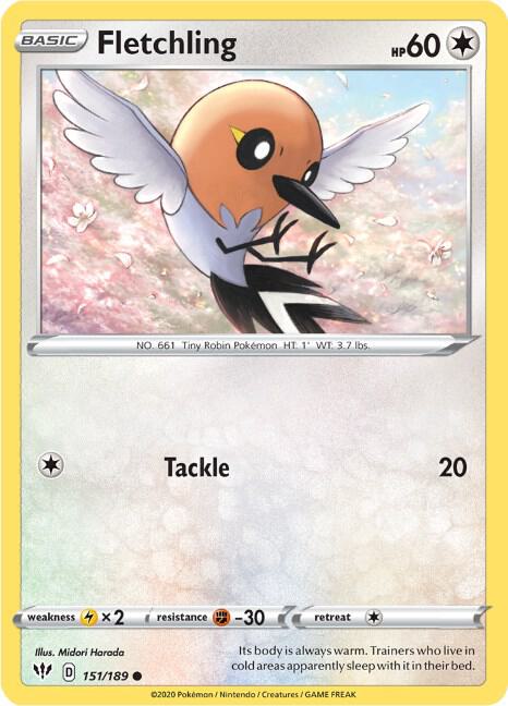 Fletchling 151/189 Common Darkness Ablaze Pokémon card