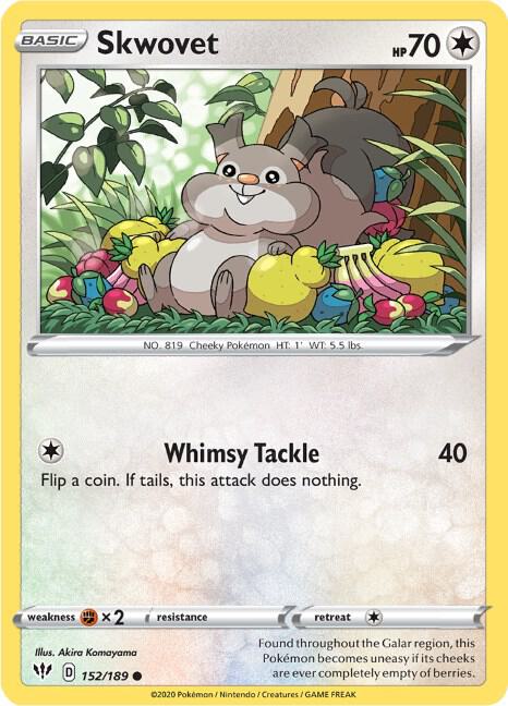 Skwovet 152/189 Common Darkness Ablaze Pokémon card