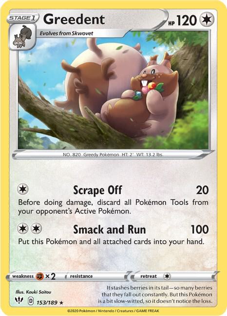 Greedent 153/189 Rare Darkness Ablaze Pokémon card
