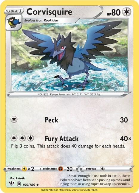 Corvisquire 155/189 Uncommon Darkness Ablaze Pokémon card