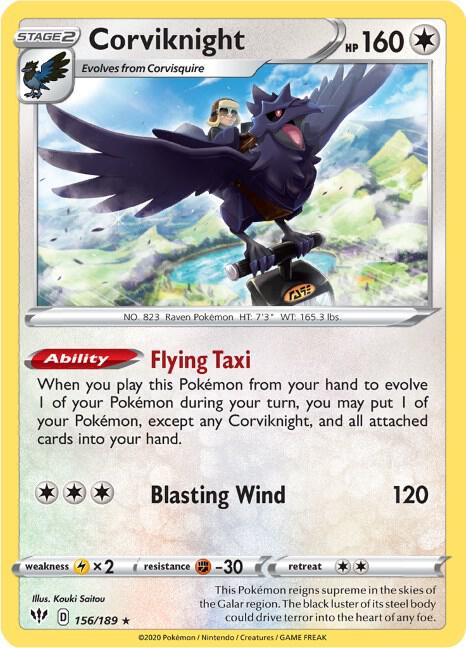 Corviknight 156/189 Holo Rare Darkness Ablaze Pokémon card