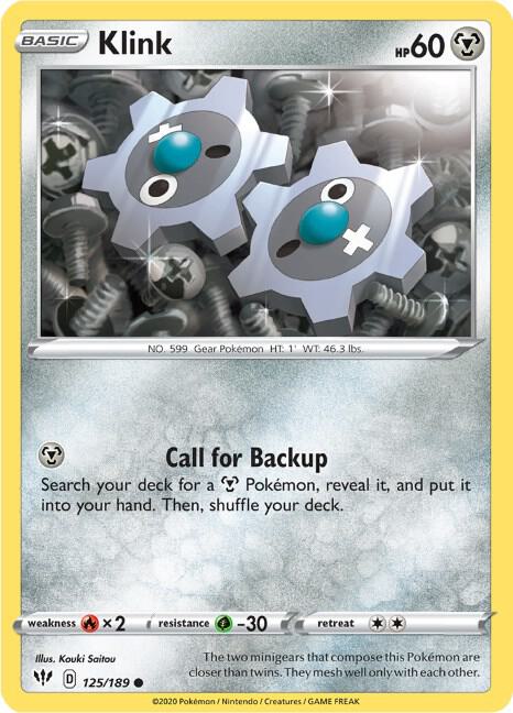 Klink 125/189 Common Darkness Ablaze Pokémon card