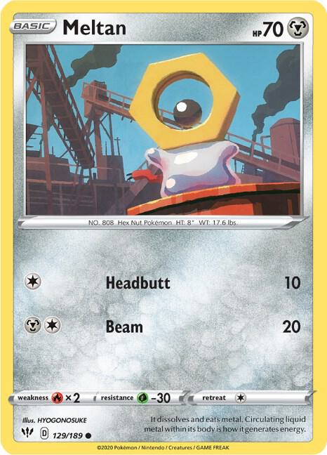 Meltan 129/189 Common Darkness Ablaze Pokémon card