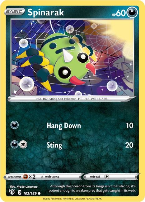 Spinarak 102/189 Common Darkness Ablaze Pokémon card