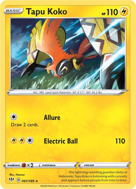 Tapu Koko 061/189 Holo Rare Darkness Ablaze Pokémon card