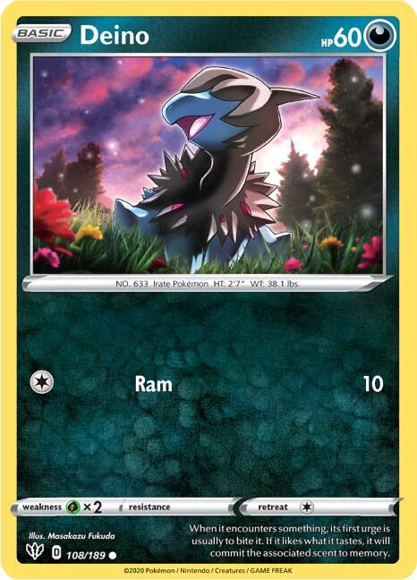 Deino 108/189 Common Darkness Ablaze Pokémon card