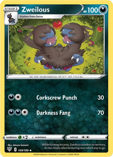 Zweilous 109/189 Uncommon Darkness Ablaze Pokémon card