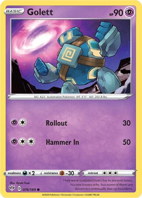 Golett 076/189 Common Darkness Ablaze Pokémon card