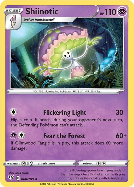 Shiinotic 080/189 Uncommon Darkness Ablaze Pokémon card