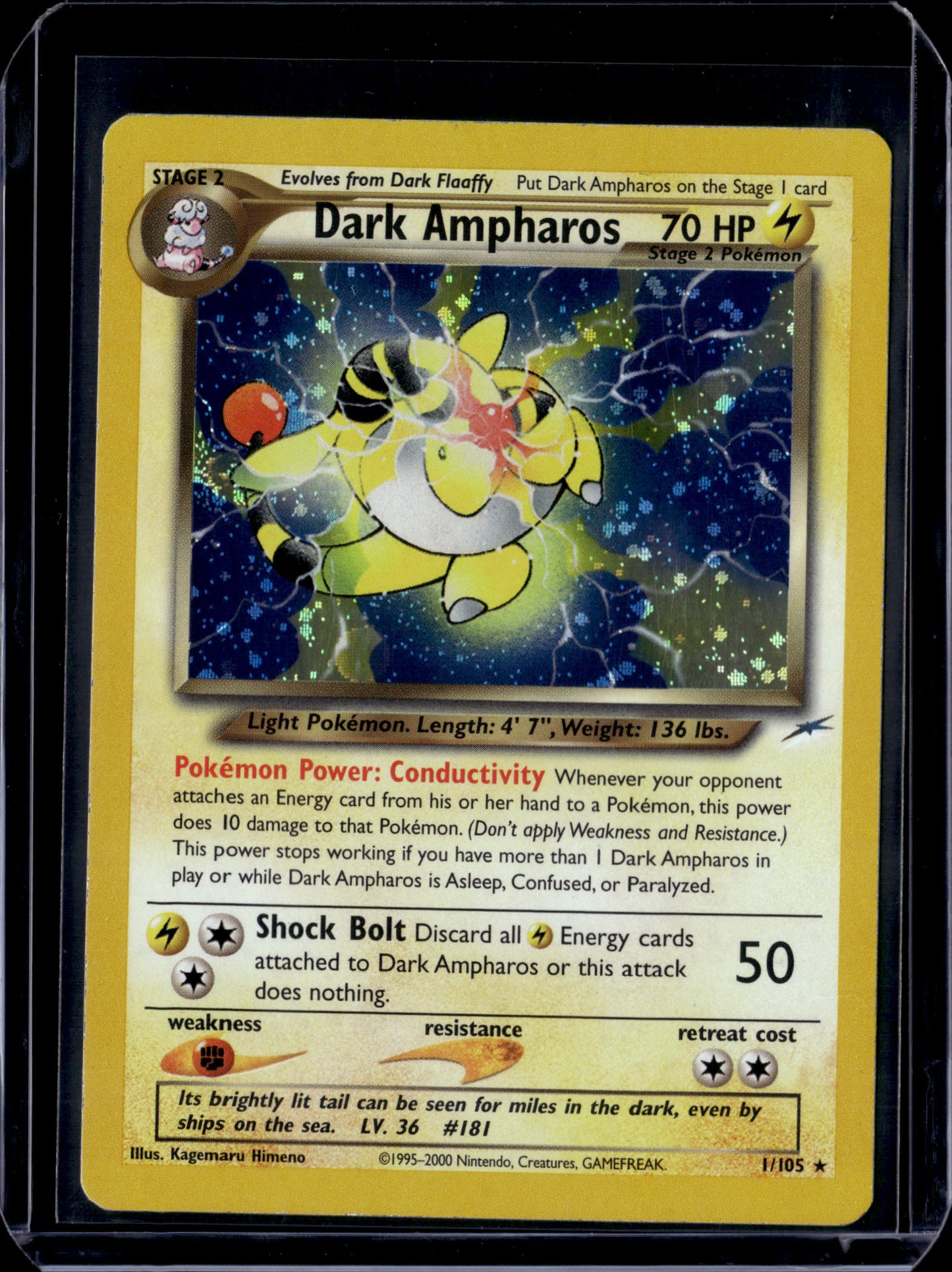 Dark Ampharos Neo Destiny #001/105 Unlimited Holofoil Pokémon Card (front)