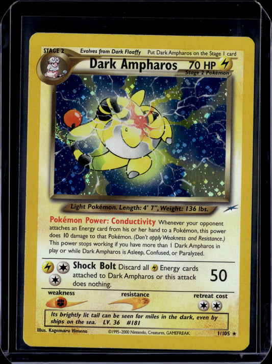 Dark Ampharos Neo Destiny #001/105 Unlimited Holofoil Pokémon Card (front)