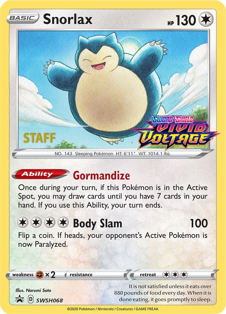 Snorlax - SWSH068 (Prerelease) [Staff] - SWSH068 Promo SWSH: Sword & Shield Promo Cards