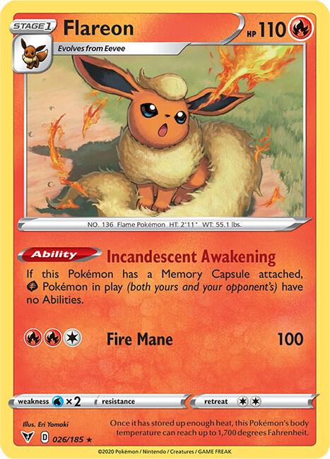 Flareon 026/185 Rare Vivid Voltage Pokémon card