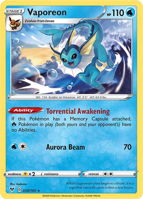Vaporeon 030/185 Rare Vivid Voltage Pokémon card