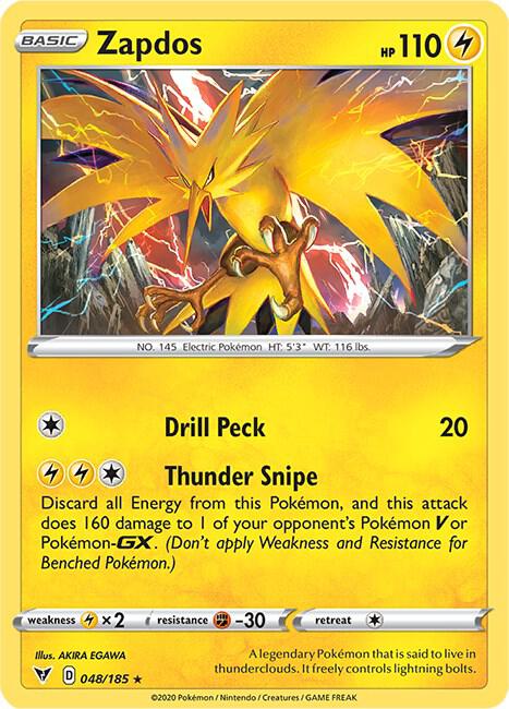 Zapdos 048/185 Holo Rare Vivid Voltage Pokémon card