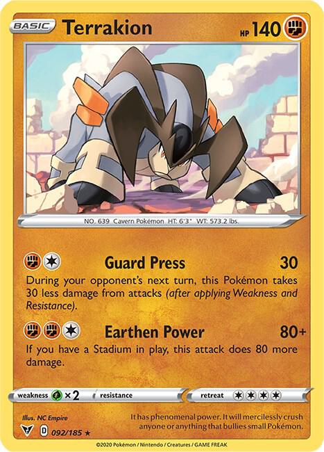 Terrakion 092/185 Rare Vivid Voltage Pokémon card