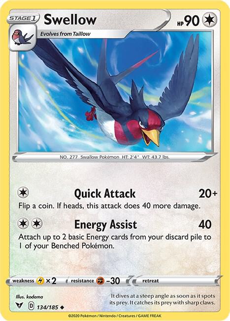 Swellow 134/185 Uncommon Vivid Voltage Pokémon card