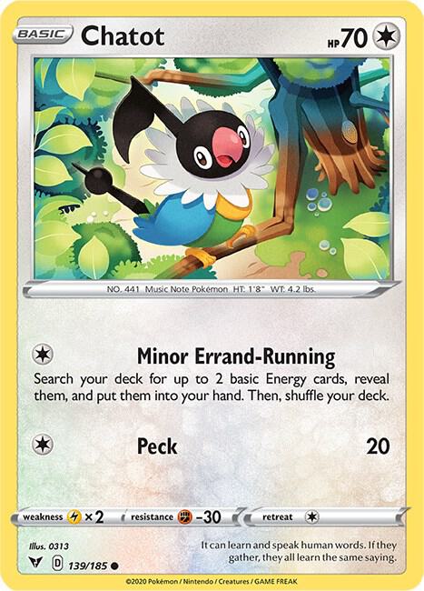Chatot 139/185 Common Vivid Voltage Pokémon card