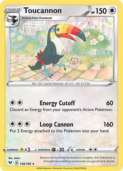 Toucannon 145/185 Rare Vivid Voltage Pokémon card