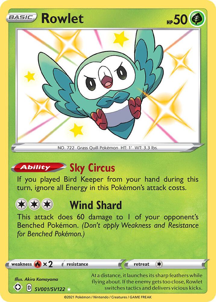 Rowlet SV001/SV122 Shiny Holo Rare Shiny Vault Pokémon card