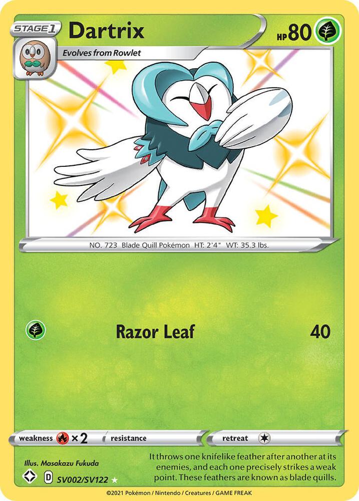 Dartrix SV002/SV122 Shiny Holo Rare Shiny Vault Pokémon card