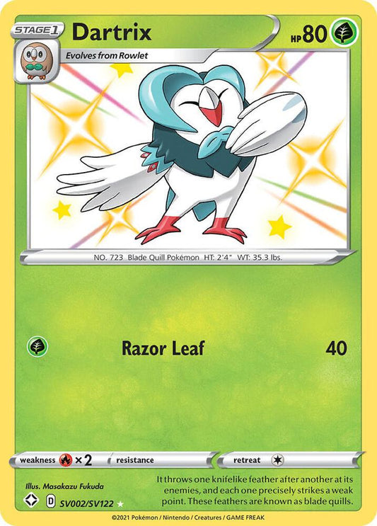Dartrix SV002/SV122 Shiny Holo Rare Shiny Vault Pokémon card